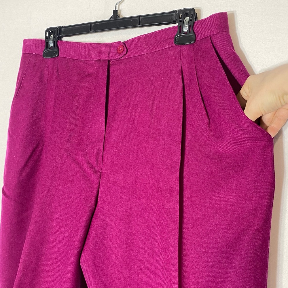 Vintage Gaytown Fuchsia Wool Pleated Front Trouser Pants 12 - Picture 13 of 16